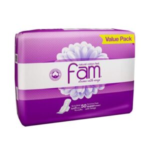 Fam – Classic With Wing Natural Cotton Feel,Maxi Thick, Super Sanitary Pads – 50 Pads