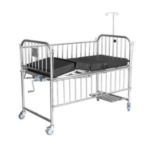 Pediatric Bed with Side rails and wheels – Stainless steel, Black